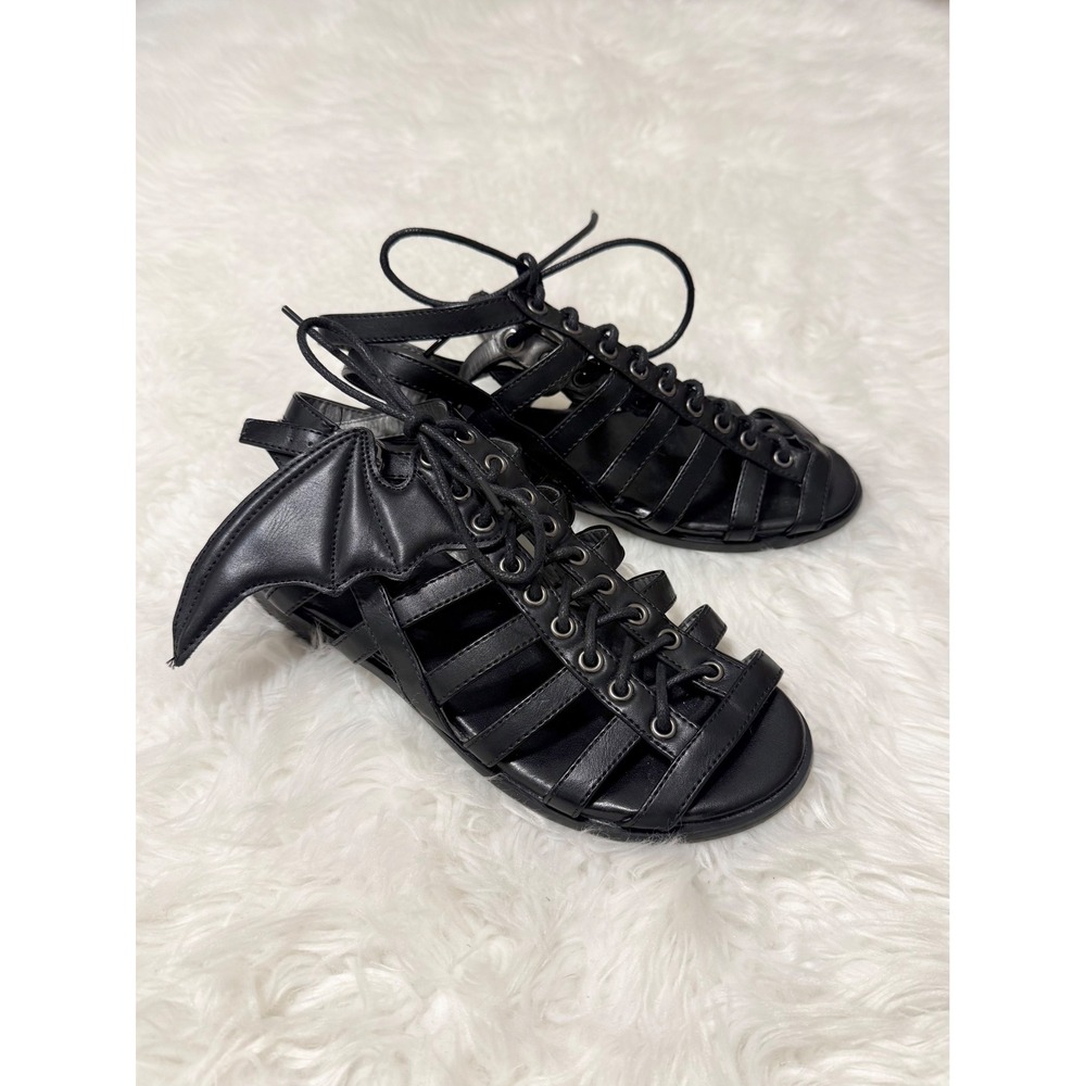 Iron Fist Bat Wing Winged Gladiator Black Sandals